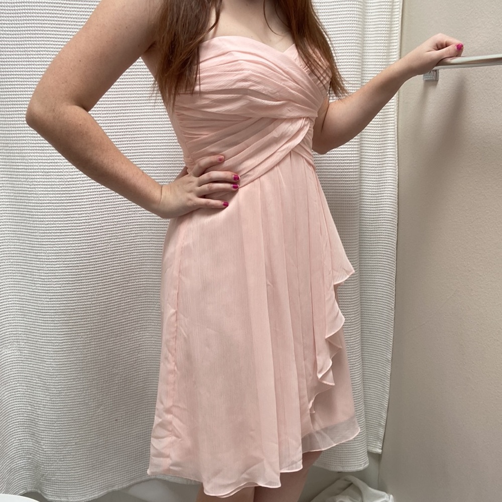 Womenās NWT Davidās Bridal pink āpetal coloredā strapless dress. Size 4. - Picture 2 of 16